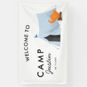 シンプルで青いテントのキャンプの誕生会の歓迎 横断幕 (縦)