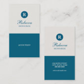 シンプルで青い及びクリーム色のモノグラムの名刺 名刺 (正面/裏面)