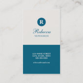 シンプルで青い及びクリーム色のモノグラムの名刺 名刺 (裏面)