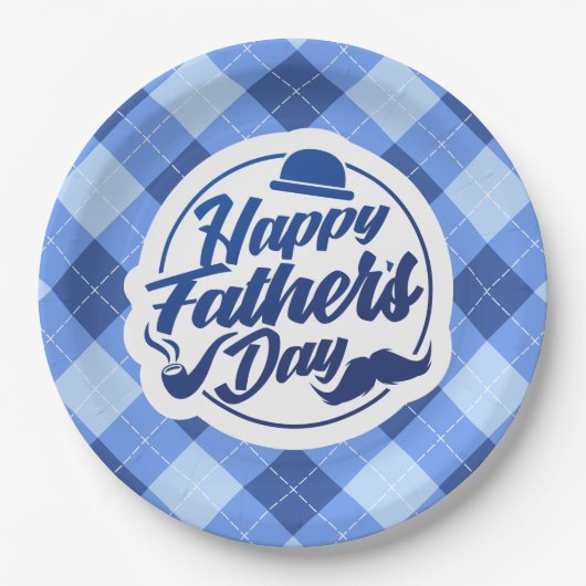 シンプルで青く幸せな父の日|の紙皿 ペーパープレート (正面)
