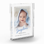 シンプルで青く白い勾配のベビーの誕生の記念品 フォトブロック (左)