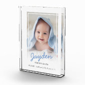 シンプルで青く白い勾配のベビーの誕生の記念品 フォトブロック (右)