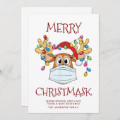 シンプルで面白いクリスマス・マスク・トナカイ・グリーティング シーズンカード (正面/裏面)