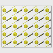 シンプルで黄色いソフトボールパターン ラッピングペーパー (フラット)