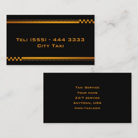 シンプルで黒いタクシーのサービス業カード 名刺 (正面/裏面)
