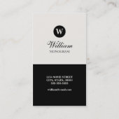 シンプルで黒い及びクリーム色のモノグラムの名刺 名刺 (裏面)