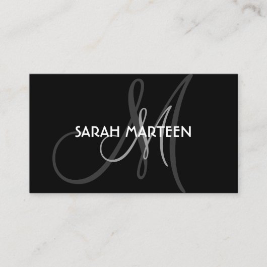 シンプルで黒い灰色のカスタムなモノグラムの名刺 名刺 (正面)