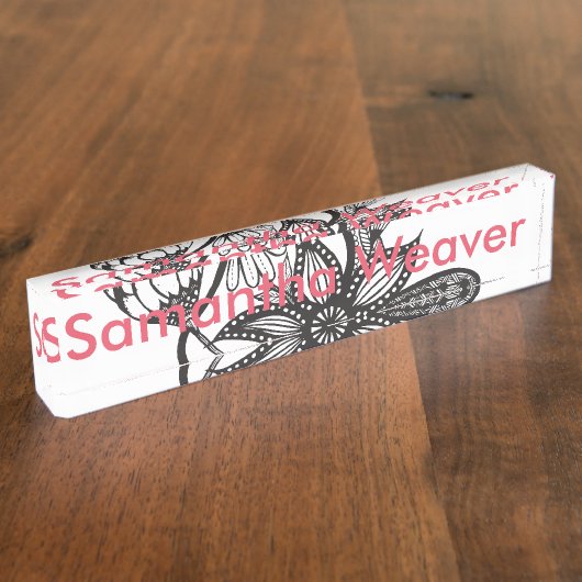 シンプルで黒く及び白いもつれの花 デスクネームプレート (側面)