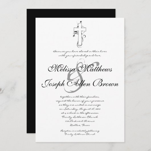 シンプルで黒く及び白いキリスト教の結婚式招待状 招待状 (正面/裏面)
