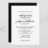 シンプルで黒く及び白くエレガントな結婚式 招待状 (正面/裏面)
