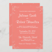 シンプルで、エレガントな珊瑚のピンクの結婚式招待状 招待状 (正面/裏面)