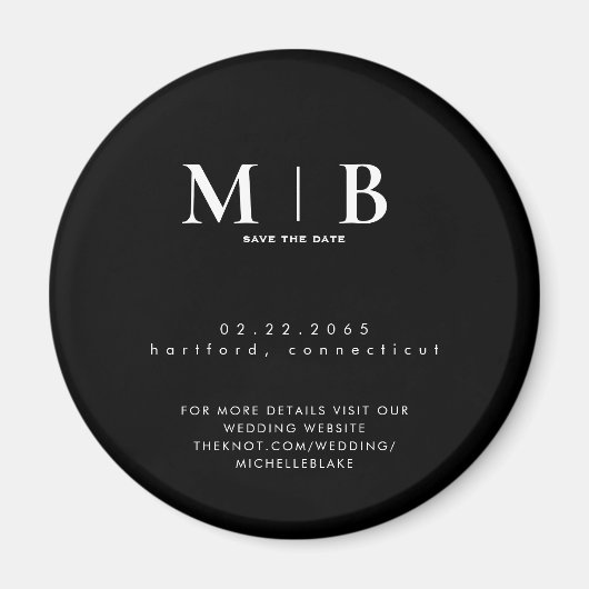 シンプルとお洒落モノグラムの結婚式の日付を保存する マグネット (正面)
