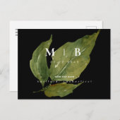 シンプルとお洒落モノグラムの葉QR日付を保存 ポストカード (正面/裏面)