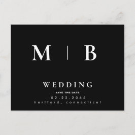 シンプルとお洒落モノグラム結婚式の日付を保存III 案内ポストカード