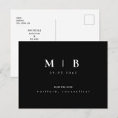 シンプルとお洒落モノグラム結婚式の日付を保存QR 案内ポストカード (正面/裏面)