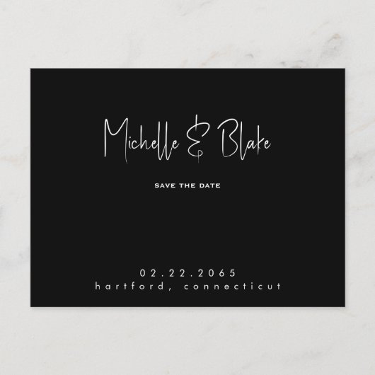 シンプルとお洒落黒モダンの結婚式の日付を保存 ポストカード (正面)
