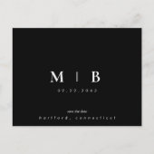 シンプルとお洒落B/Wモノグラム結婚式の日付を保存 案内ポストカード (正面)