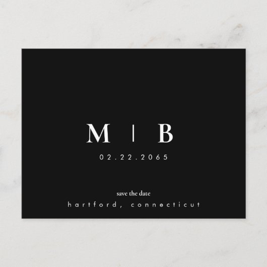 シンプルとお洒落B/Wモノグラム結婚式の日付を保存 案内ポストカード (正面)