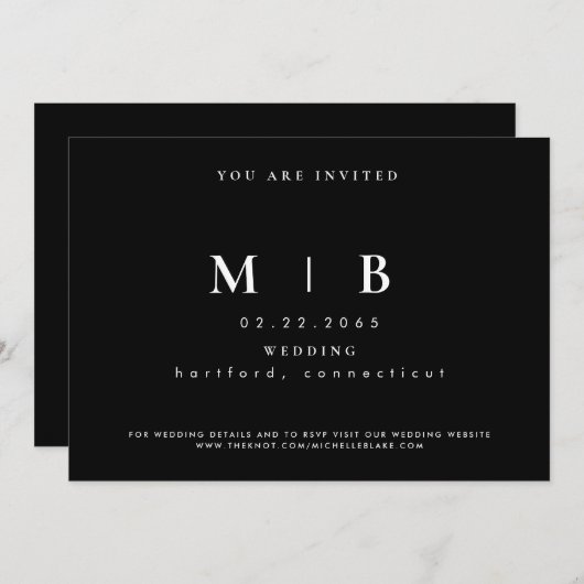 シンプルとお洒落B/Wモノグラム結婚式招待状 招待状 (正面/裏面)