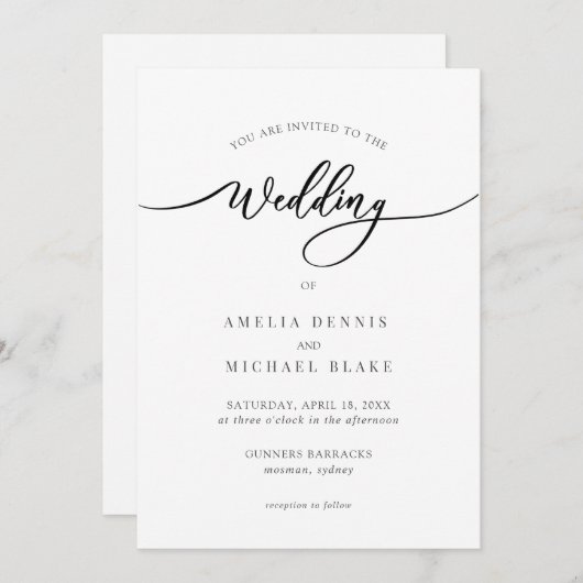 シンプルとエレガントなウェディングスクリプト招待状 招待状 (正面/裏面)