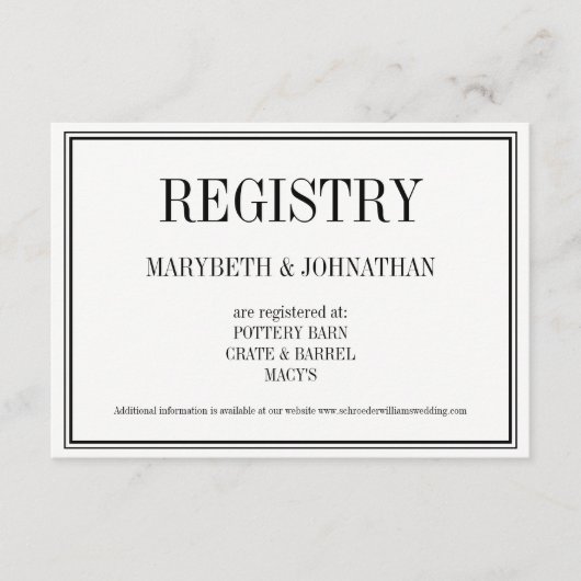 シンプルとエレガントなウェディングレジストリカード エンクロージャーカード (正面)