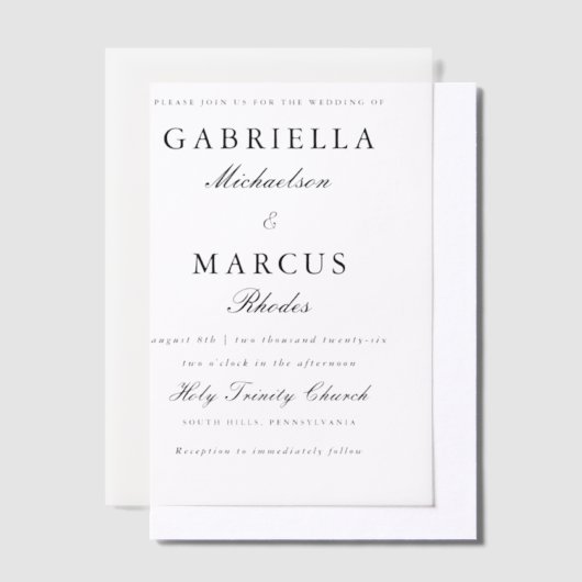 シンプルとエレガントな結婚式 ベラム紙招待状 (オフセット)