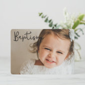 シンプルとエレガントバプテスマのベビー感謝していユー サンキューカード (スタンド正面)