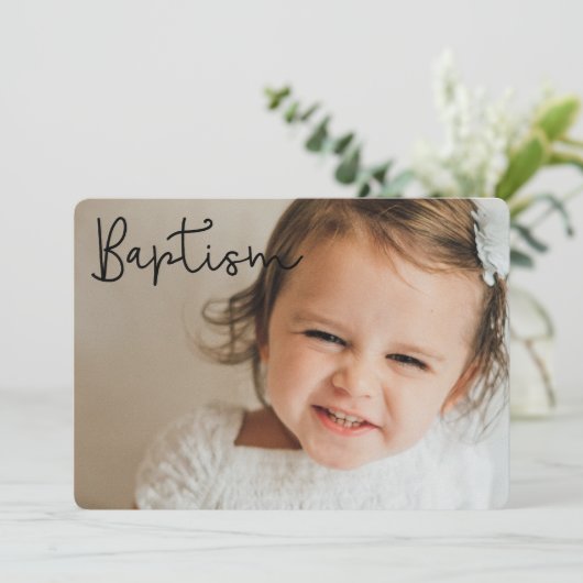 シンプルとエレガントバプテスマのベビー感謝していユー サンキューカード (スタンド正面)