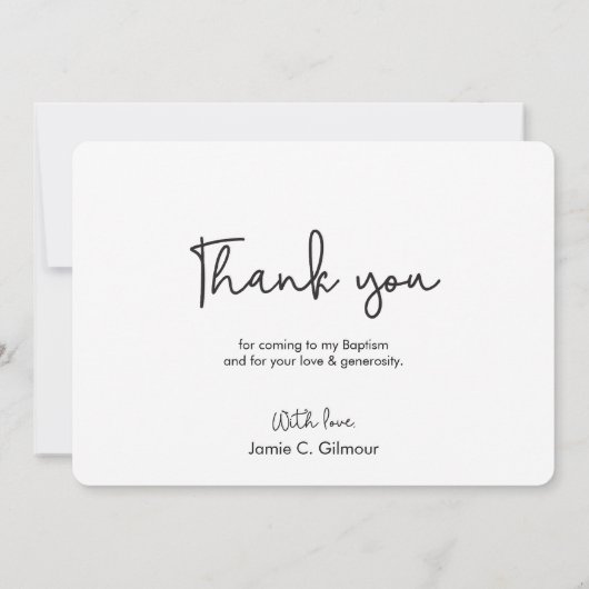 シンプルとエレガントバプテスマのベビー感謝していユー サンキューカード (裏面)