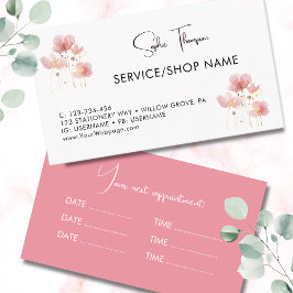 シンプルとエレガントピンクと金ゴールドの素朴な花 予約カード