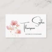 シンプルとエレガントピンクと金ゴールドの素朴な花 名刺 (正面)