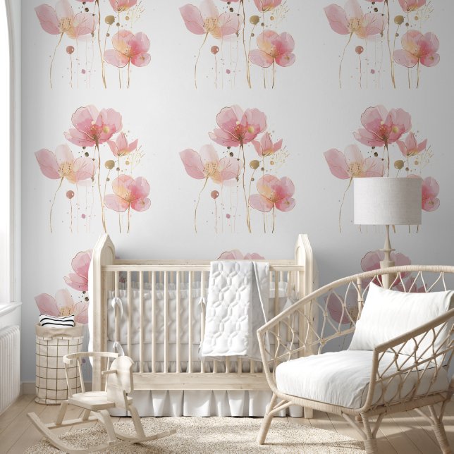 シンプルとエレガントピンクと金ゴールドの素朴な花 壁紙 (キッズ)