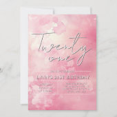 シンプルとエレガントピンク21歳の誕生日パーティー 招待状 (正面)