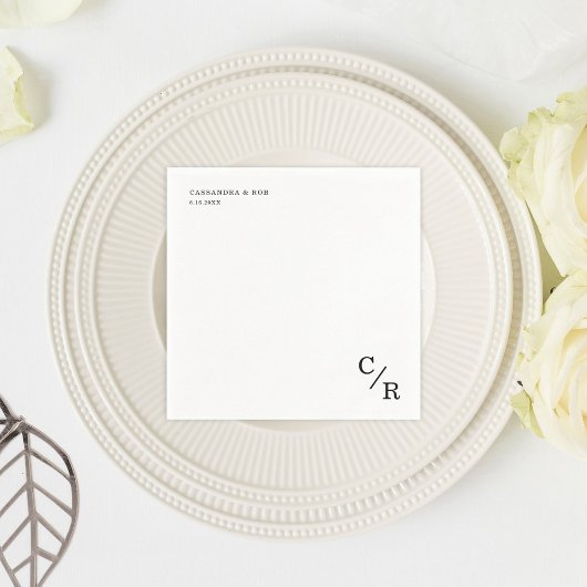 シンプルとエレガントモノグラム結婚イニシャル スタンダードカクテルナプキン