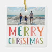 シンプルとカラフルメリークリスマス家族の写真 セラミックオーナメント (正面)