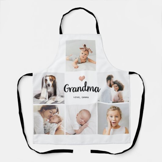 シンプルとシック |おばあちゃんのハートフォトコラージュ エプロン (正面)