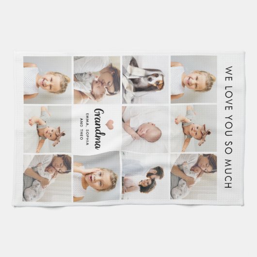 シンプルとシック |おばあちゃんのハートフォトコラージュ キッチンタオル (横)