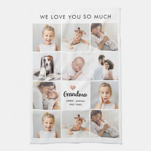 シンプルとシック |おばあちゃんのハートフォトコラージュ キッチンタオル (縦)