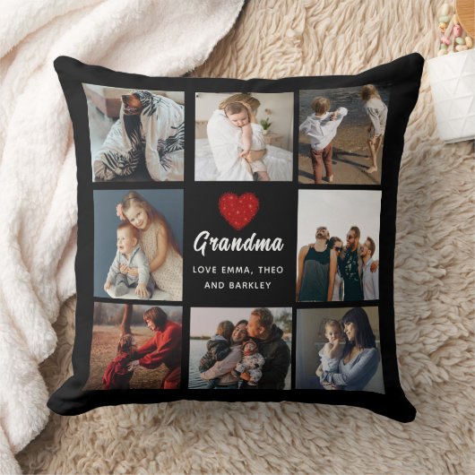 シンプルとシック |おばあちゃんのハートフォトコラージュ クッション (ブランケット)