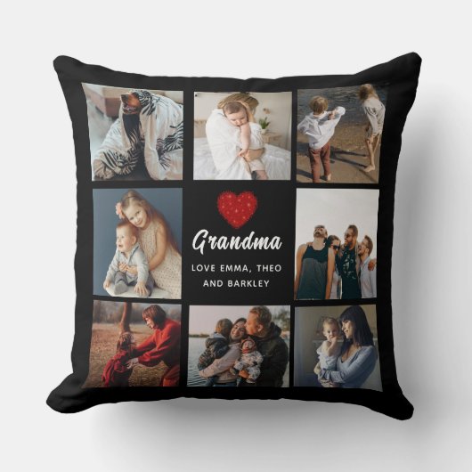 シンプルとシック |おばあちゃんのハートフォトコラージュ クッション (正面)