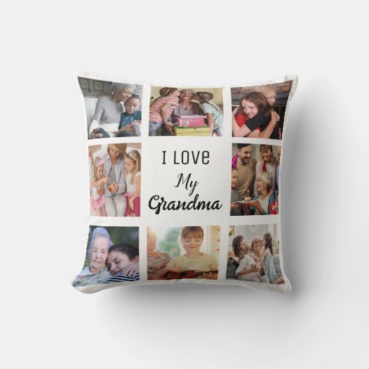 シンプルとシック| おばあちゃんの写真コラージュ クッション (正面)