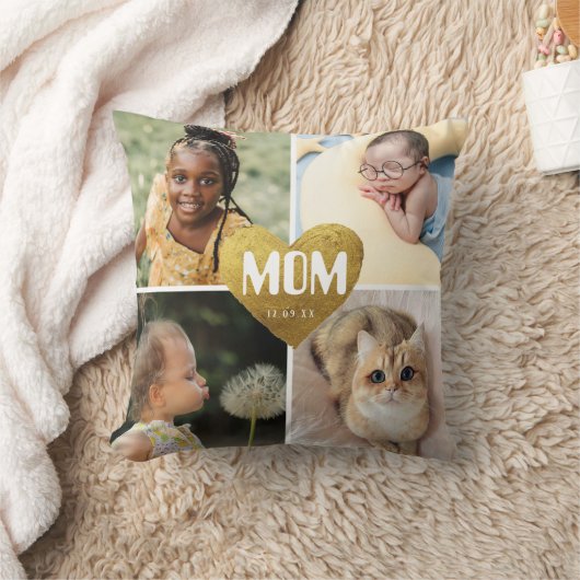 シンプルとシック |ハート付きMomのフォトコラージュ クッション (ブランケット)