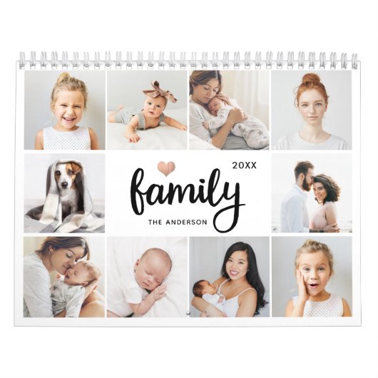 シンプルとシック |家族ハートフォトコラージュ2024 カレンダー (カバー)
