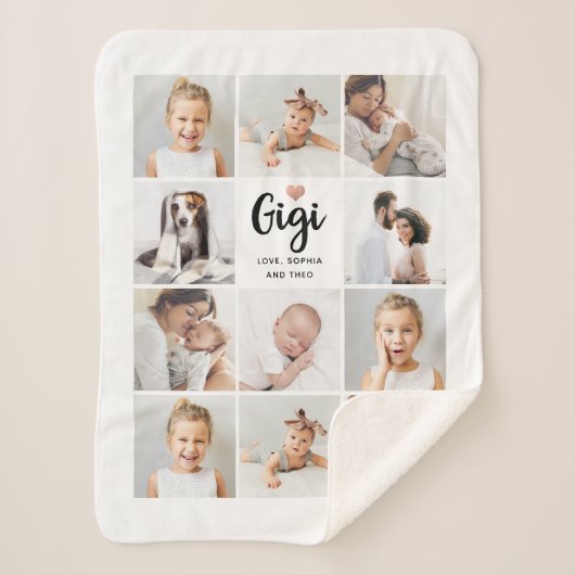 シンプルとシック | Gigi用フォトコラージュとハート シェルパブランケット (正面)