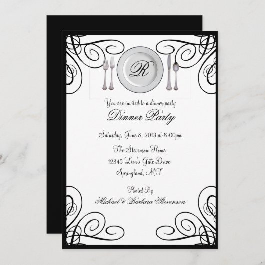 シンプルとディエレガントナーのパーティの招待状 招待状 (正面/裏面)