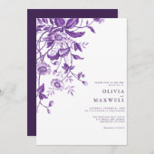 シンプルとパエレガントープルボホフローラ結婚ズ 招待状 (正面/裏面)