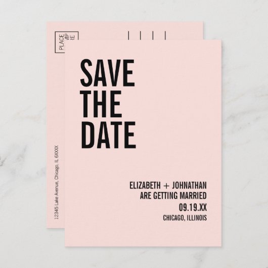 シンプルとピミニマルンクタイポグラフィ日付の保存 案内ポストカード (正面/裏面)