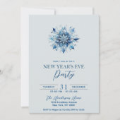 シンプルとブルーエレガントスノーフレーク新年パーティー 招待状 (正面)