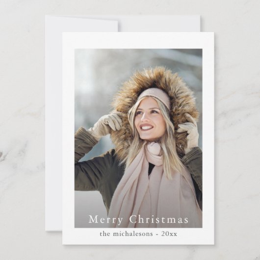 シンプルとブルーエレガントメリークリスマスフォト シーズンカード (正面)