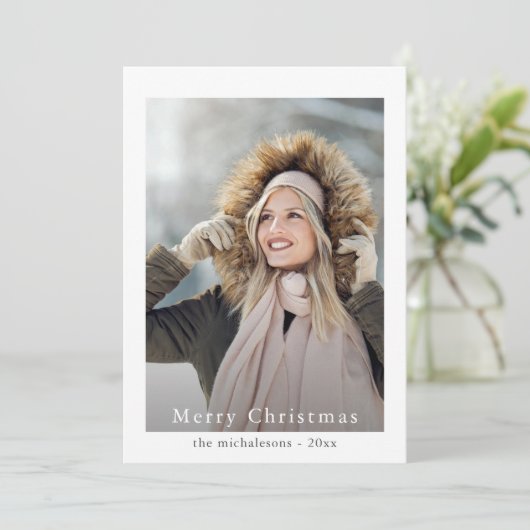 シンプルとブルーエレガントメリークリスマスフォト シーズンカード (スタンド正面)